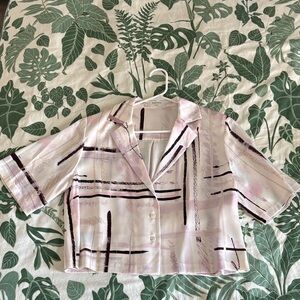 Aritzia Babaton Cream and Brown Abstract Top